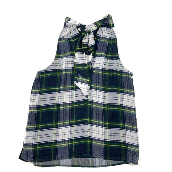 J Crew Tie Neck Halter Blouse Stewart Plaid  H3481 - Picture 3 of 8